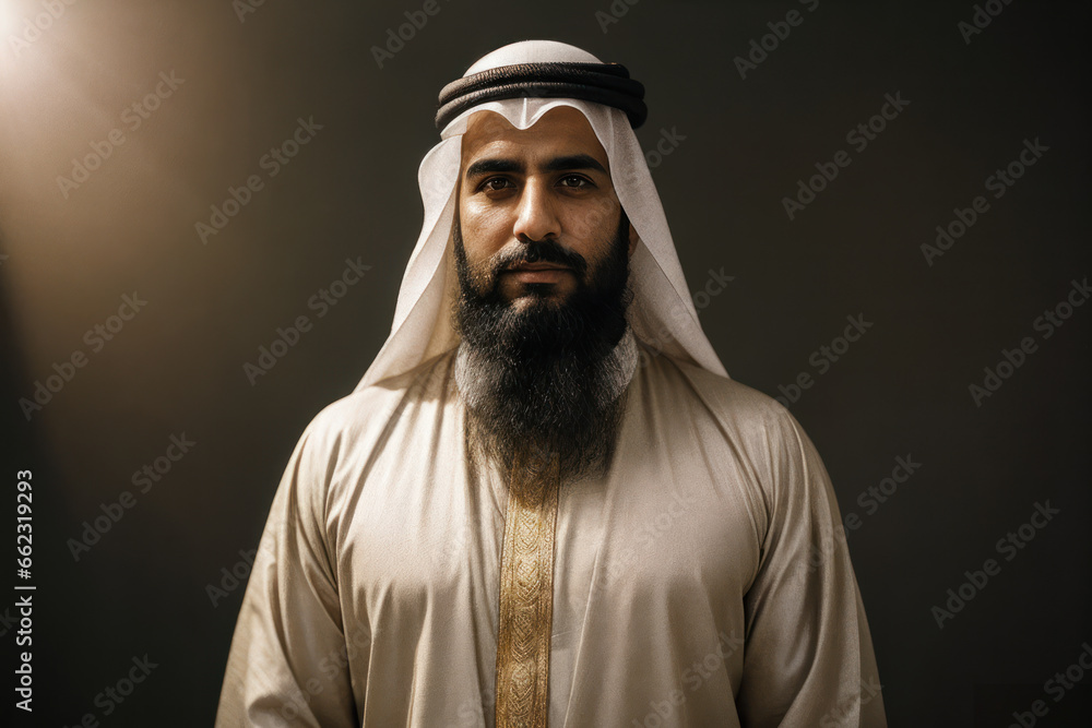 Portrait of the of the old age, bearded Arab man wearing traditional clothing. Concept of active age Portrait of the of the old age, bearded Arab man wearing traditional clothing. Concept of active age