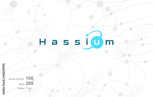 Modern logo design for the word HASSIUM which belongs to atoms in the atomic periodic system.