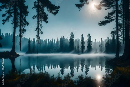 misty morning in the forest 4k HD quality photo.  © zooriii arts