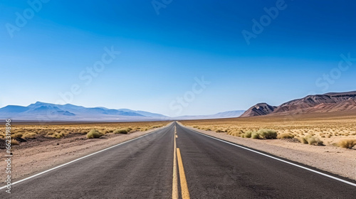 Road in the sahara desert of Egypt. Conceptual for freedom, enjoying the journey. Empty road. Freeway, Highway through the desert