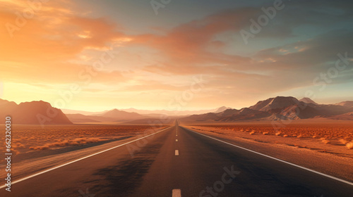 Road through landscape. Road and car travel scenic and sunset.Road travel concept.Car travel adventures.