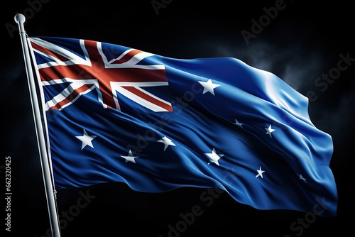 Close Up of Australia flag on the black wooden background 3D render 