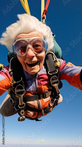 Senior woman enjoy skydiving