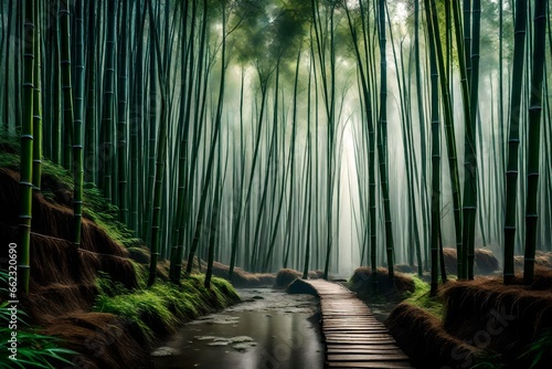 bamboo forest in the morning 4k HD quality photo.  photo