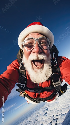 Happy Santa Claus skydiving
