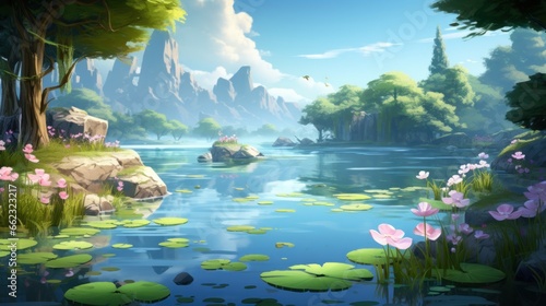 Enchanted lake  with serene waters and the tranquility of nature game art