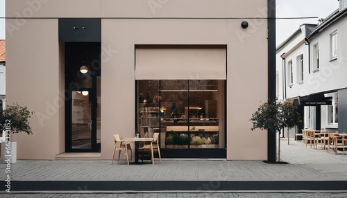 Wallpaper Mural Restaurant or cafe store featuring Nordic minimalist style front design Torontodigital.ca