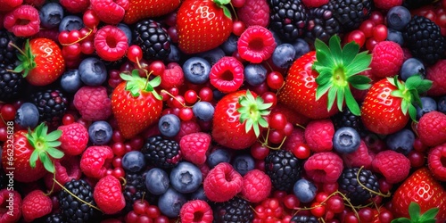 a collection of various kinds of berries photographed at close range. Generative AI