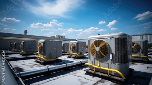 Air conditioning (HVAC) installed on the roof of industrial buildings. photo