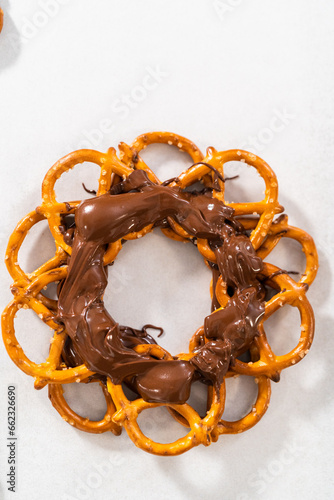 Chocolate Pretzel Christmas Wreath
