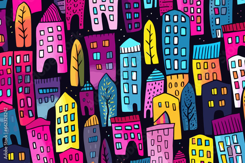 Urban decay and rough edges quirky doodle pattern, wallpaper, background, cartoon, vector, whimsical Illustration