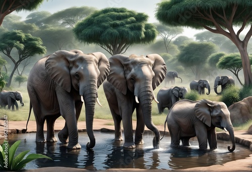 elephant in the jungle elephant in the jungle elephant family in the wild illustration © Shubham
