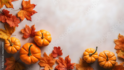 copy space with pumpkin and leaves