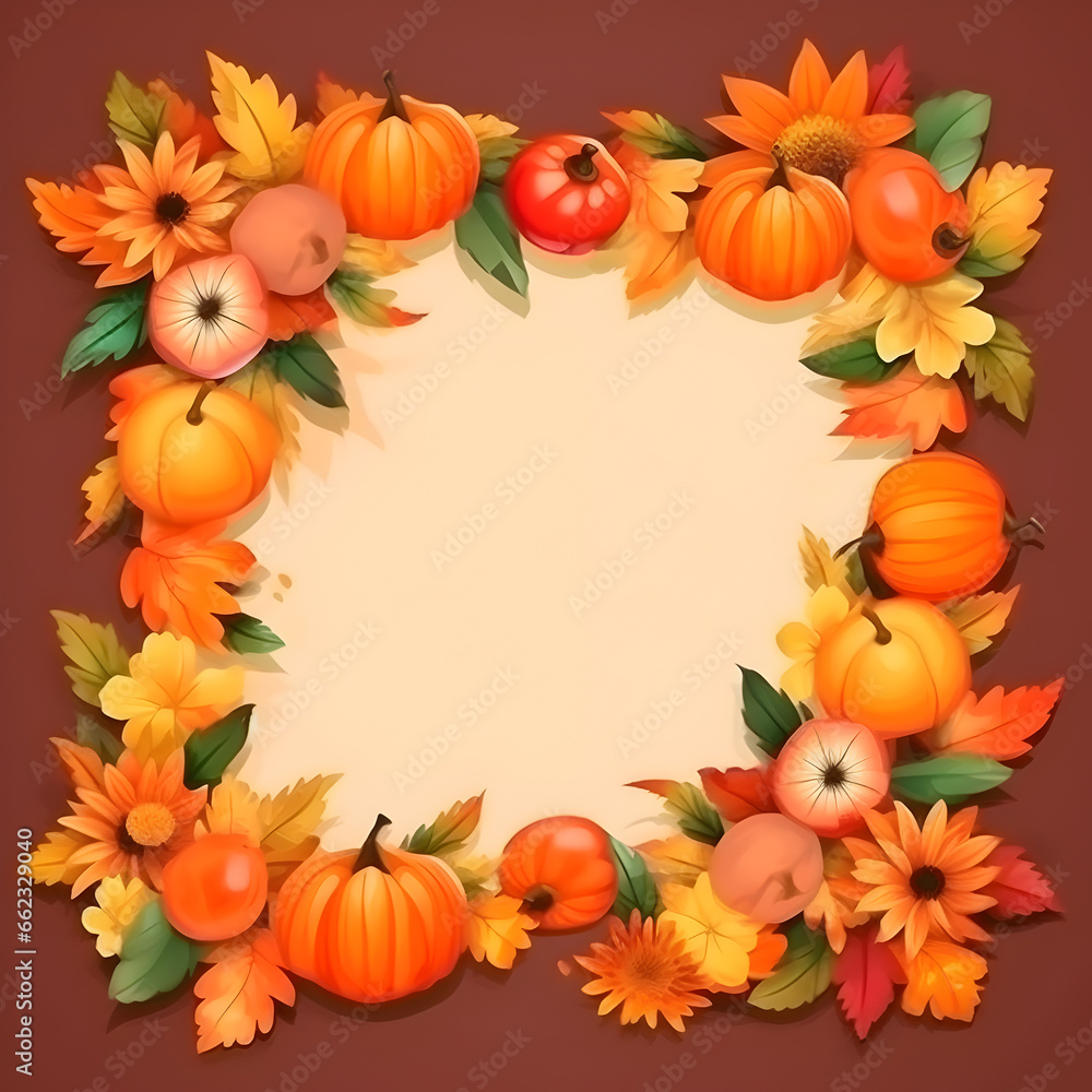autumn frame with pumkin, fallen leaves autumn frame with pumkin, fallen leaves