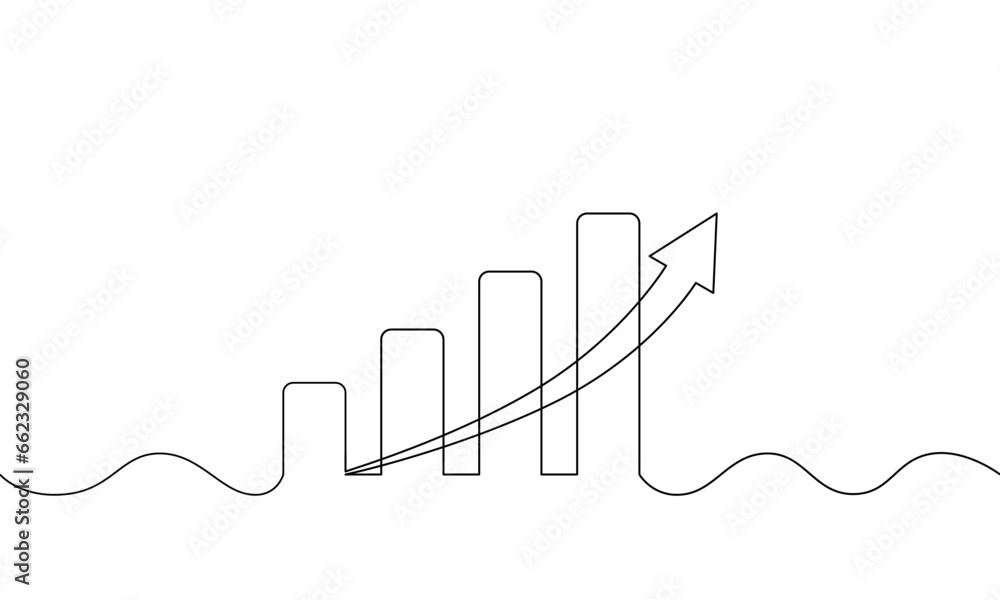 Vetor de continuous line drawing of graph with arrow up. illustration
