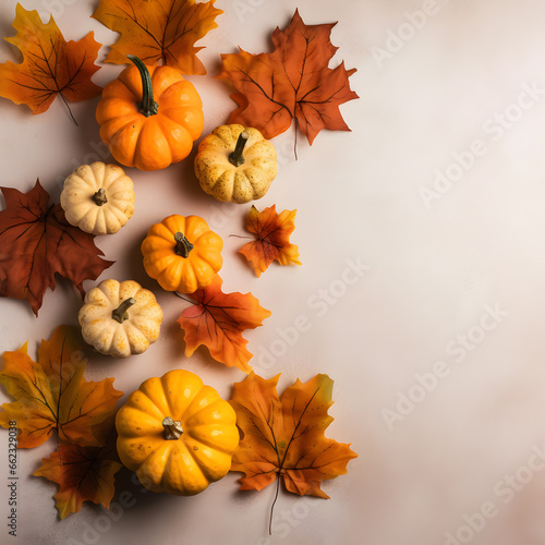 copy space with pumpkin and leaves