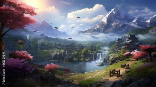 Beautiful Japan Valley with stunning view game art © Damian Sobczyk