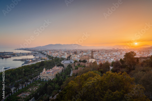 Malaga City at sunset, Andalusia, Spain © Sen