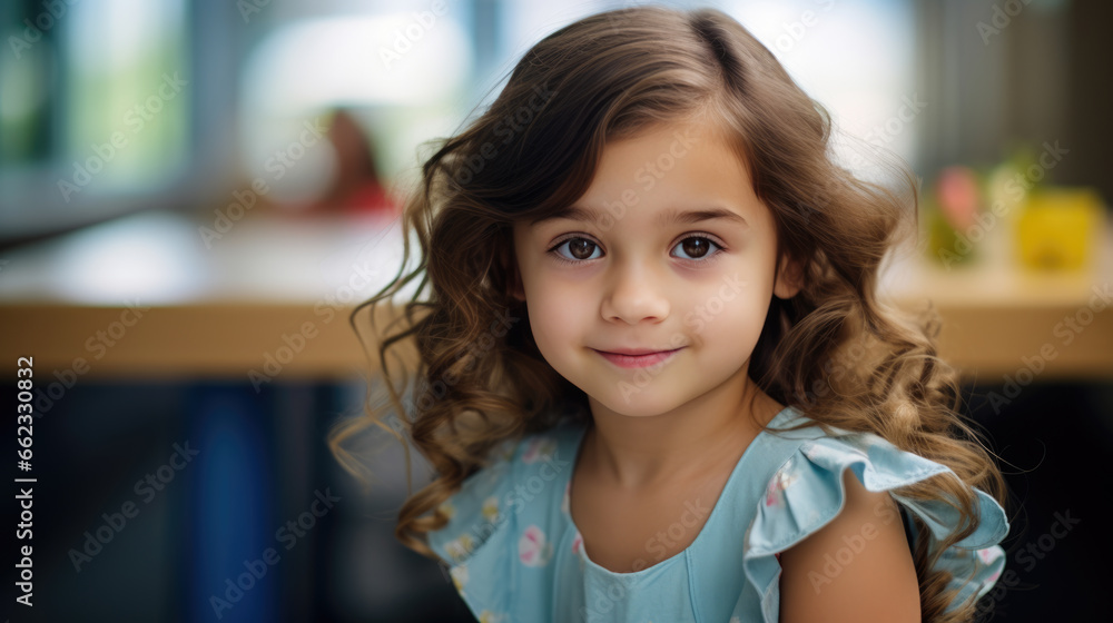 Little preschooler in the background of a classroom Little preschooler in the background of a classroom