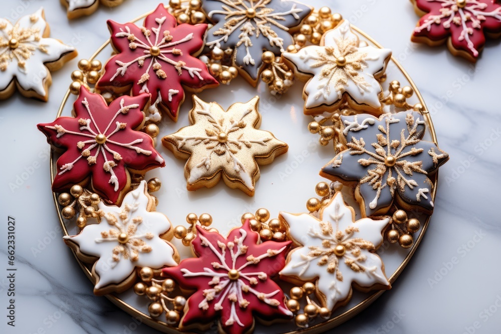 A plate of decorated cookies on a table. A plate of decorated cookies on a table.