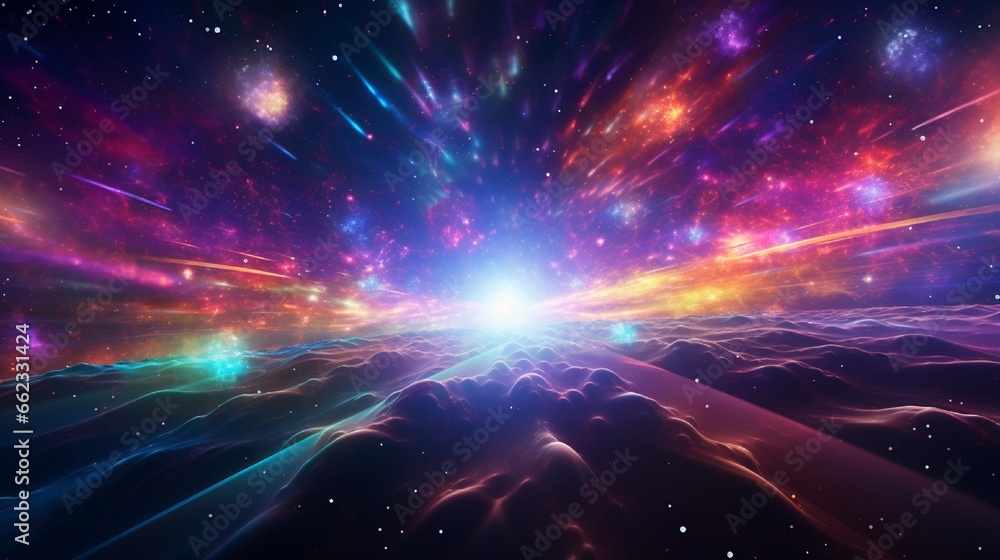 Cosmic background with colorful laser lights