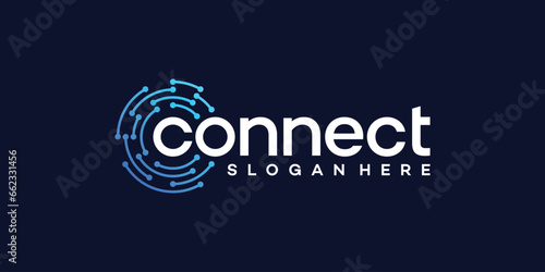 Technology connection logo design with abstract dot, molecule and network system graphic design vector illustration. Symbol, icon, creative.