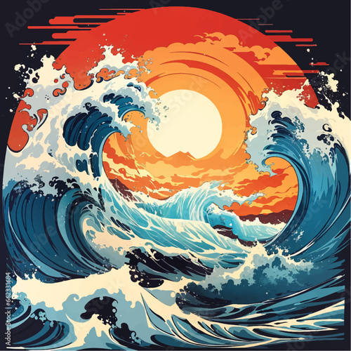 Sunset Tempest Over the Ocean