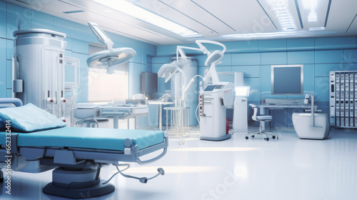 Empty operating room in a hospital Interior of an operating room in clinic with modern medical equipment.
