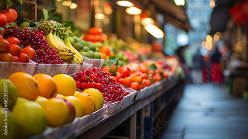 Fototapeta Naklejka Na Ścianę i Meble -  Abundance of fruit aisle in the marketplace	