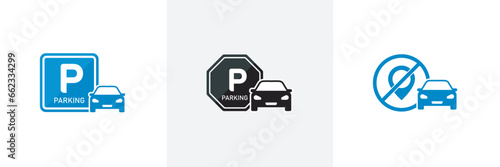 Car parking sign in trendy flat design.Parking and traffic signs.Various shapes of parking sign.isolated on transparent background. Vector illustration
