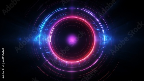 Dark abstract background with a neon circle in the center