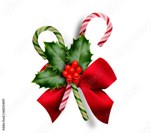 Weihnachtdekoration mit Schleife und Zuckerstangen