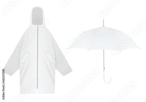 White rain coat and umbrella. vector illustration