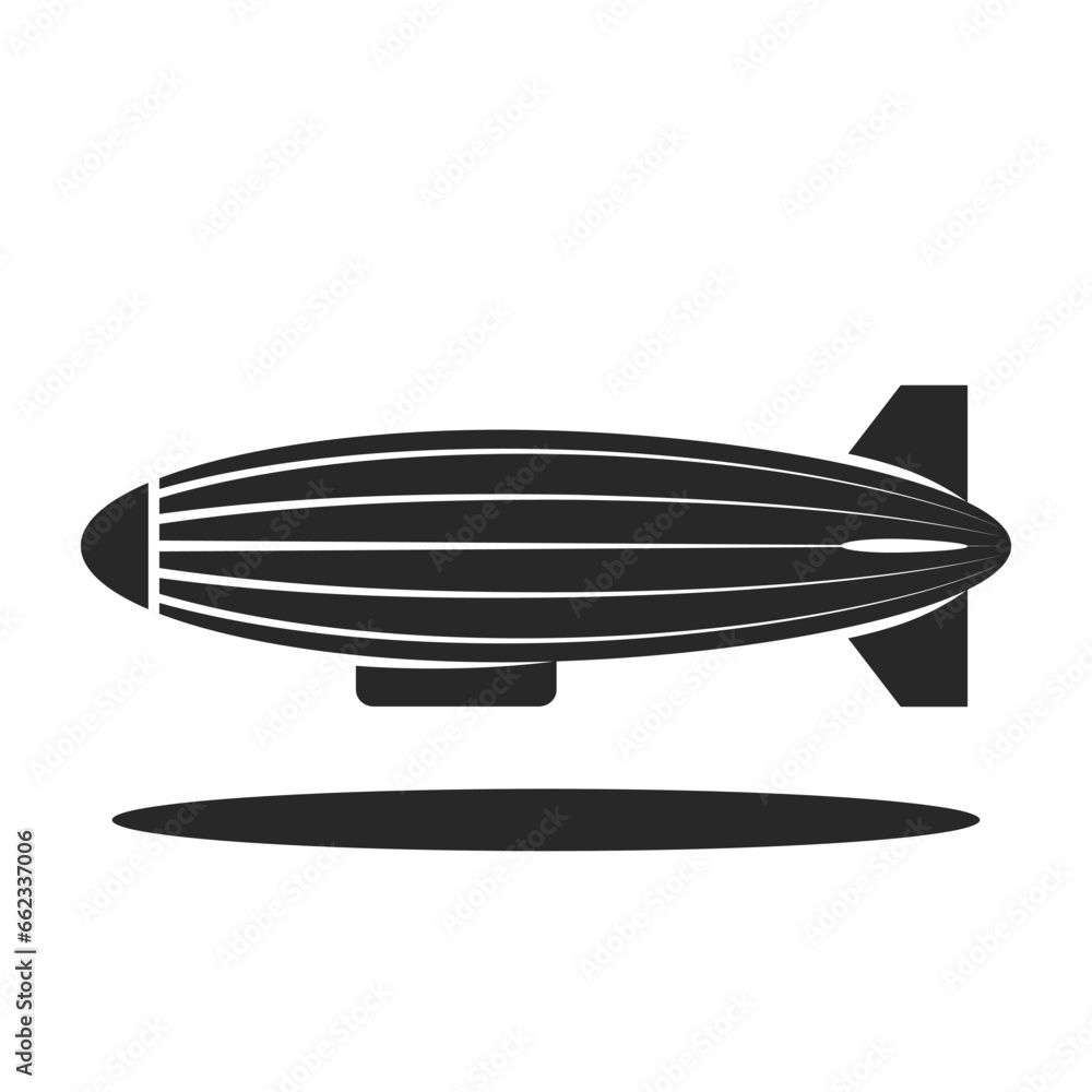 Obraz premium An airship or dirigible balloon logo black and white minimal design, aerostat aircraft isolated on white background simple vector illustration.