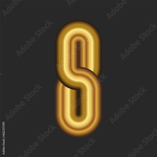 Golden 8 number 3d logo monogram mockup minimal style, golden cylindrical line metallic eight logotype anniversary mockup.