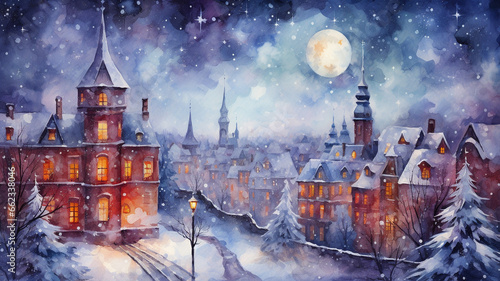 watercolour paint of Christmas night