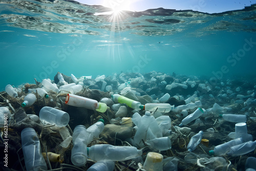 ocean plastic on the ground of the sea under the surface - plastic polluting waters © Jakob