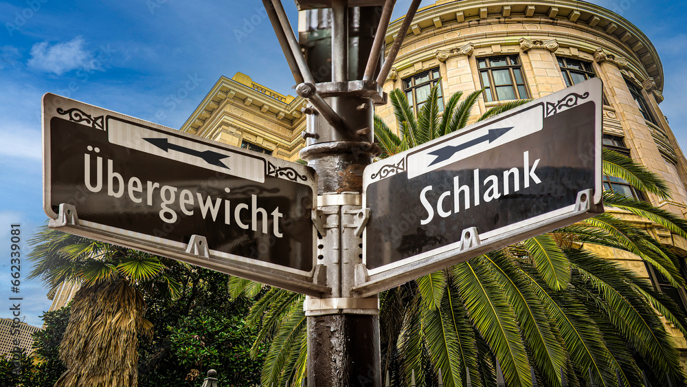 Obraz premium Signposts the direct way to slim versus obesity