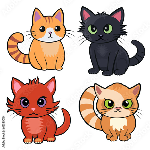 Set of Cartoon Cats Vector Illustration