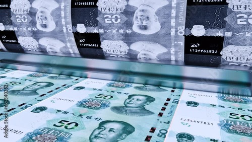 Printing 50 Yuan Banknotes, Animation.Full HD 1920×1080. 06 Second Long.LOOP. photo