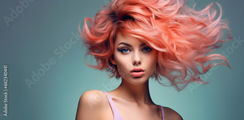 portrait of a fashion woman with expression hair on background