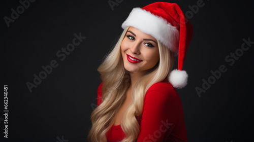 A young woman dresses in a Christmas costume for the Christmas festival.