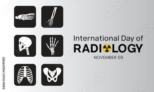 International Day of Radiology design with several types of x-ray imaging. Vector illustration