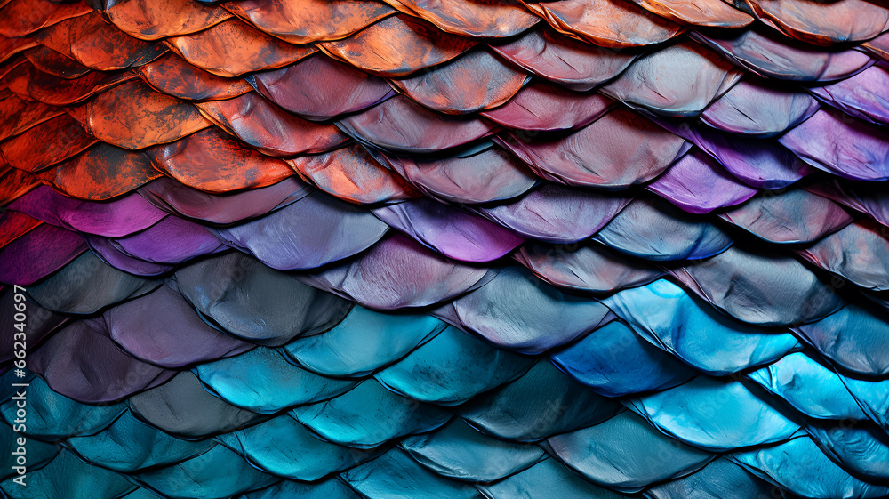 Fototapeta premium texture of dragon scales, reptile skin, metallic colorful background