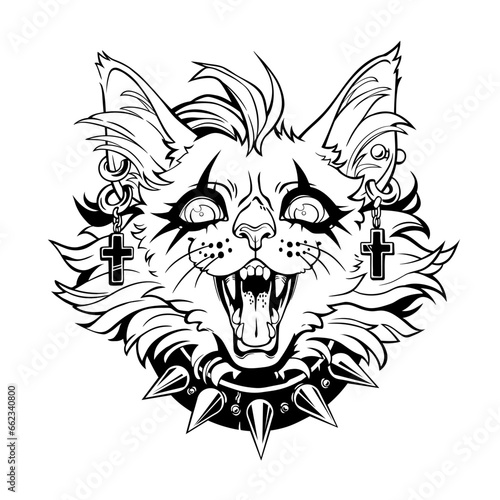 Cheerful and reckless shaggy cat in a gothic outfit