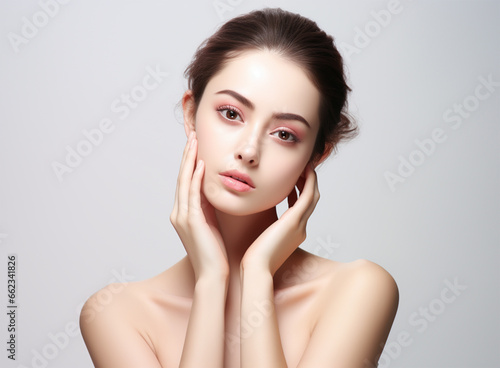 Beautiful Young asian Woman, Clean face with fresh Healthy Skin, Beauty Cosmetics and Facial treatment.