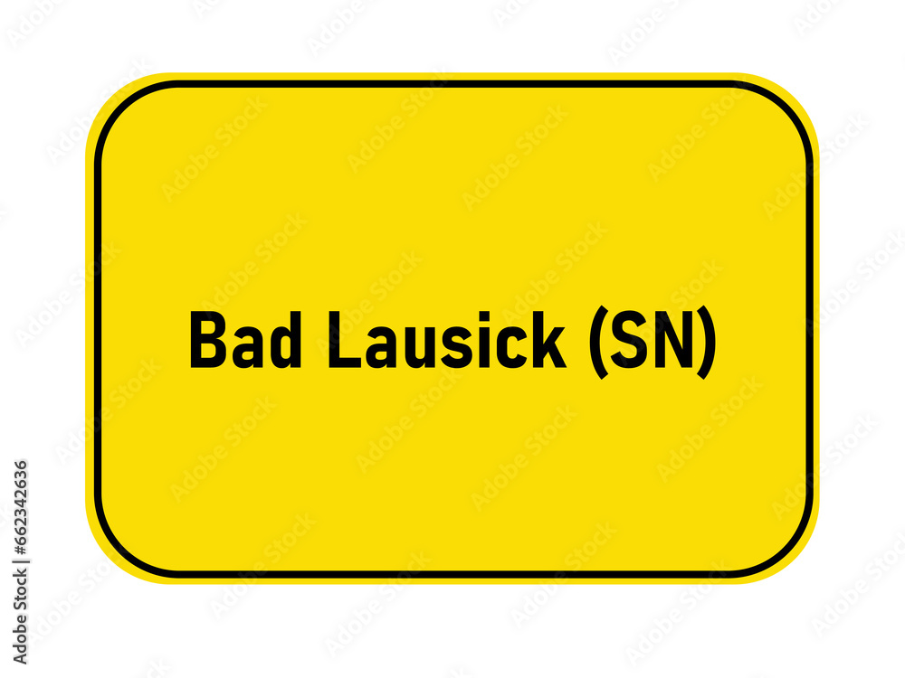 German yellow town entrance sign Bad Lausick SN German yellow town entrance sign Bad Lausick SN