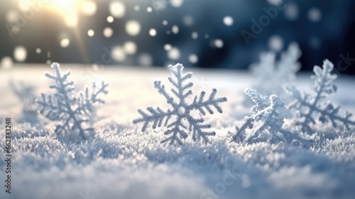 Snowflakes on snow, Christmas and New Year background, winter concept