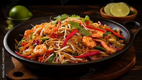 Colorful and Flavorful Pad Thai Noodles with Shrimp