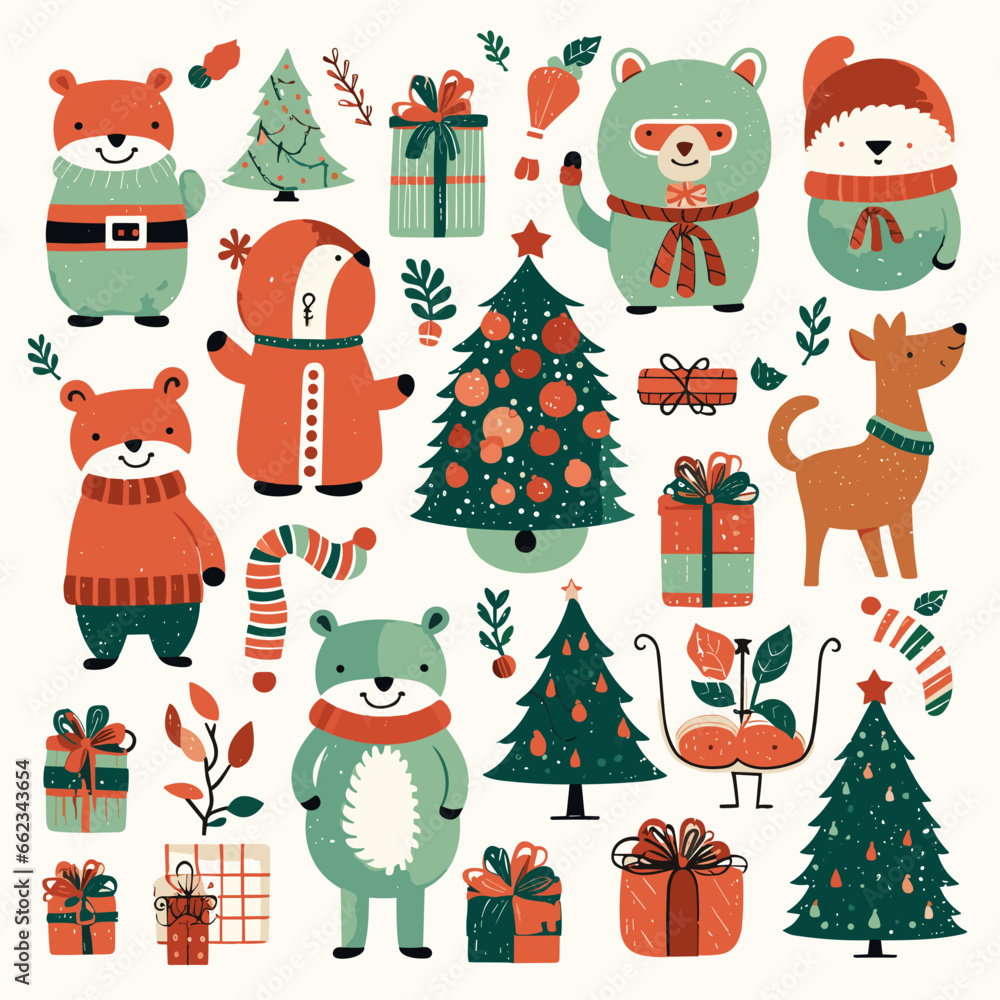 christmas and happy new year cartoon characters and elements christmas and happy new year cartoon characters and elements
